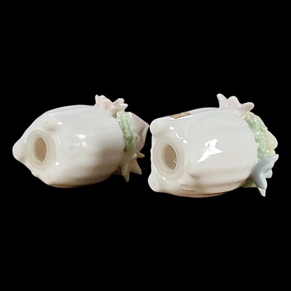 Vintage Ardalt White Porcelain Mini Salt & Pepper Shakers Rose Flower Japan